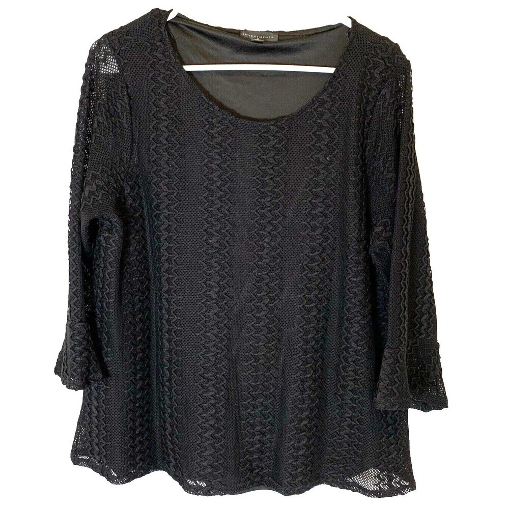 Investments II Lace Overlay Tunic 1X Fully Lined Black Formal Gothcore Witchy